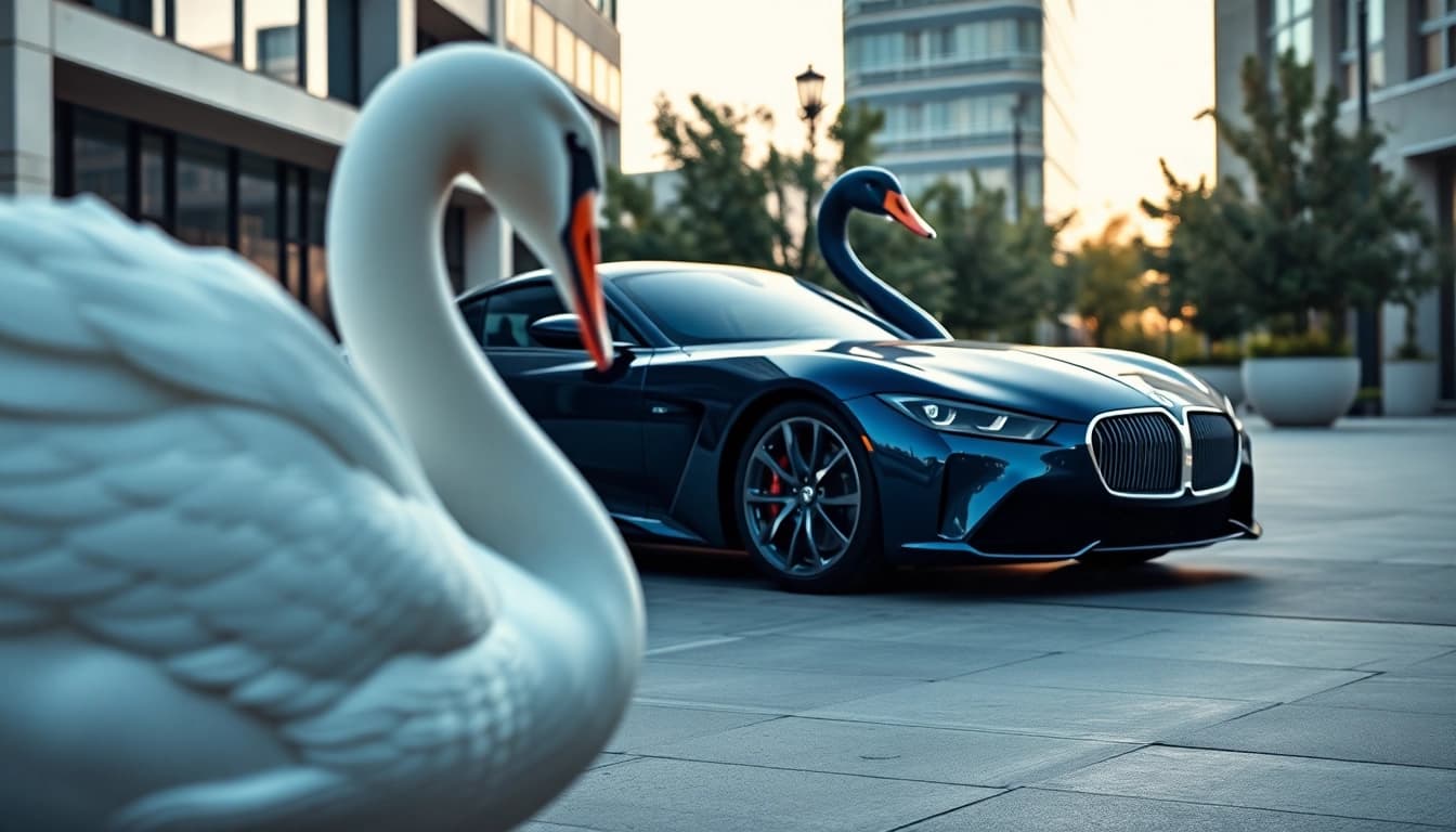 Swan Cars showcased in an elegant urban setting highlighting its luxury features and sleek design.