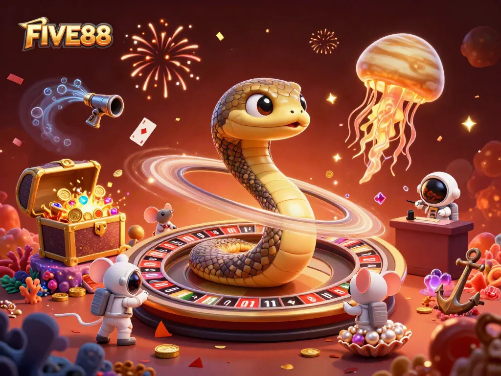 Experience the dynamic FUN at FIVE88 with cosmic betting and colorful gaming elements.