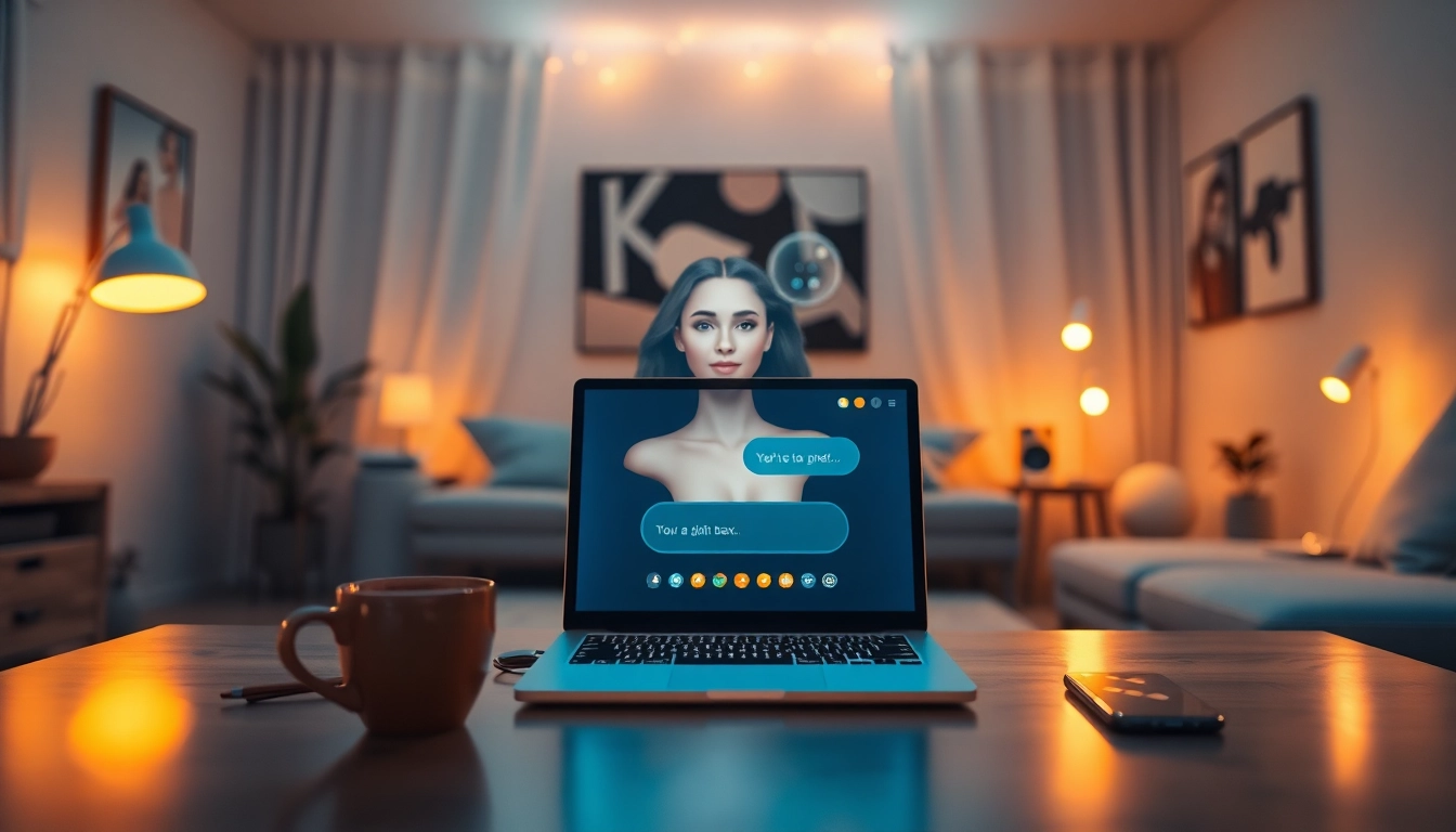 Engaging AI sex chat interaction in a cozy, modern room setting.