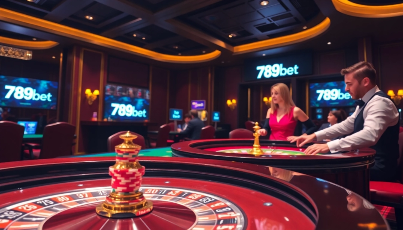 Players enjoying a thrilling game at 789bet’s vibrant casino table with colorful chips.