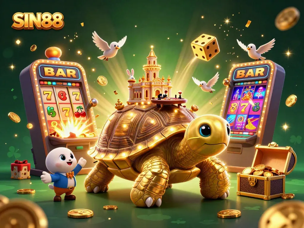 SIN88 players winning big as they enjoy the vibrant casino atmosphere filled with golden coins and jackpots.