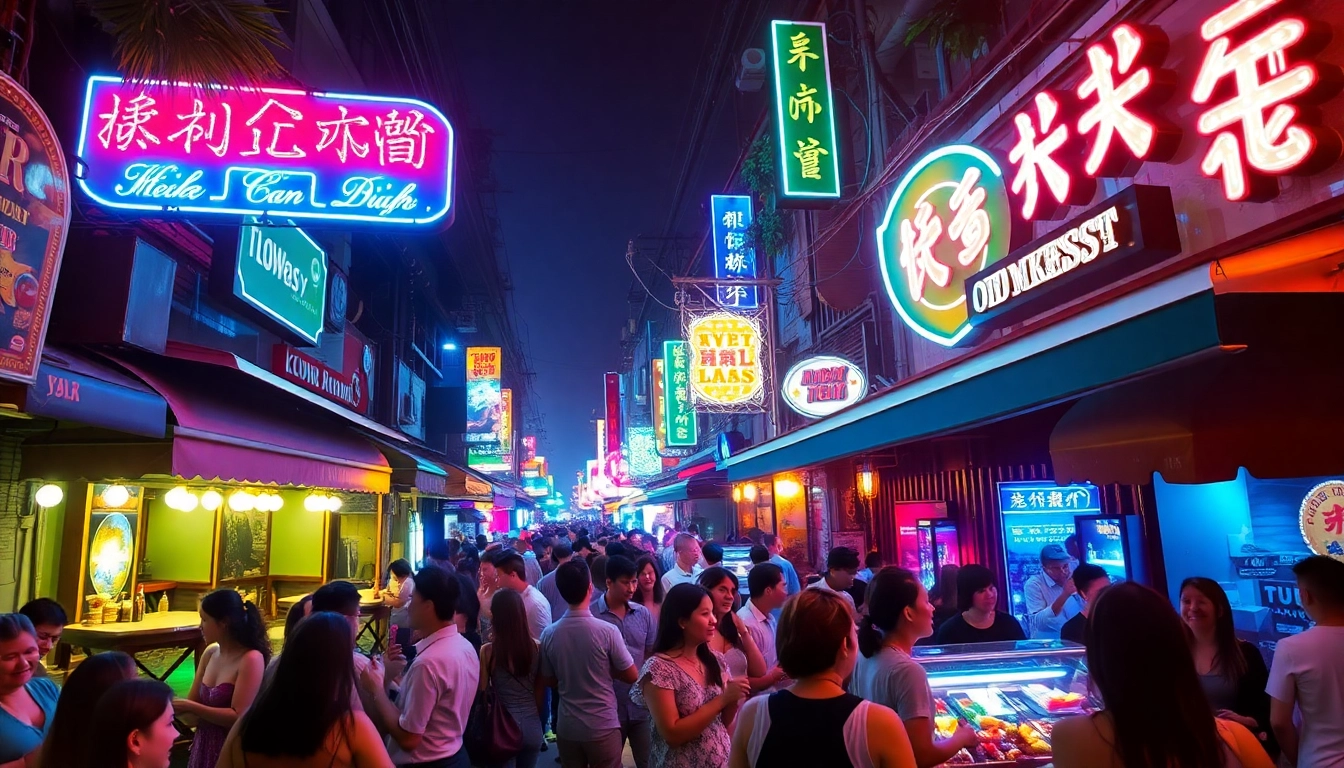 Experience the vibrant 호치민밤문화 with lively streets, neon lights, and nightlife excitement.