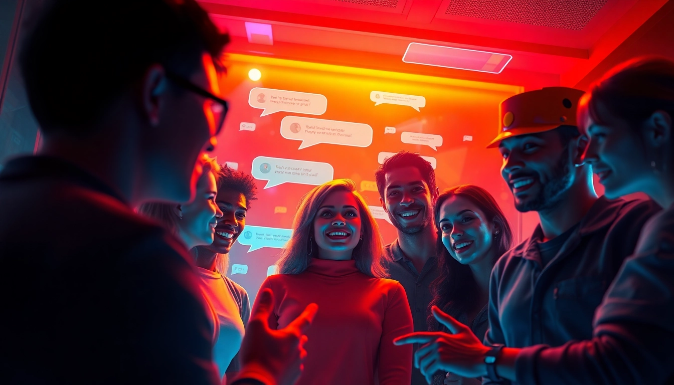 Engaging spicy AI chat interface with diverse characters in a vibrant virtual room.