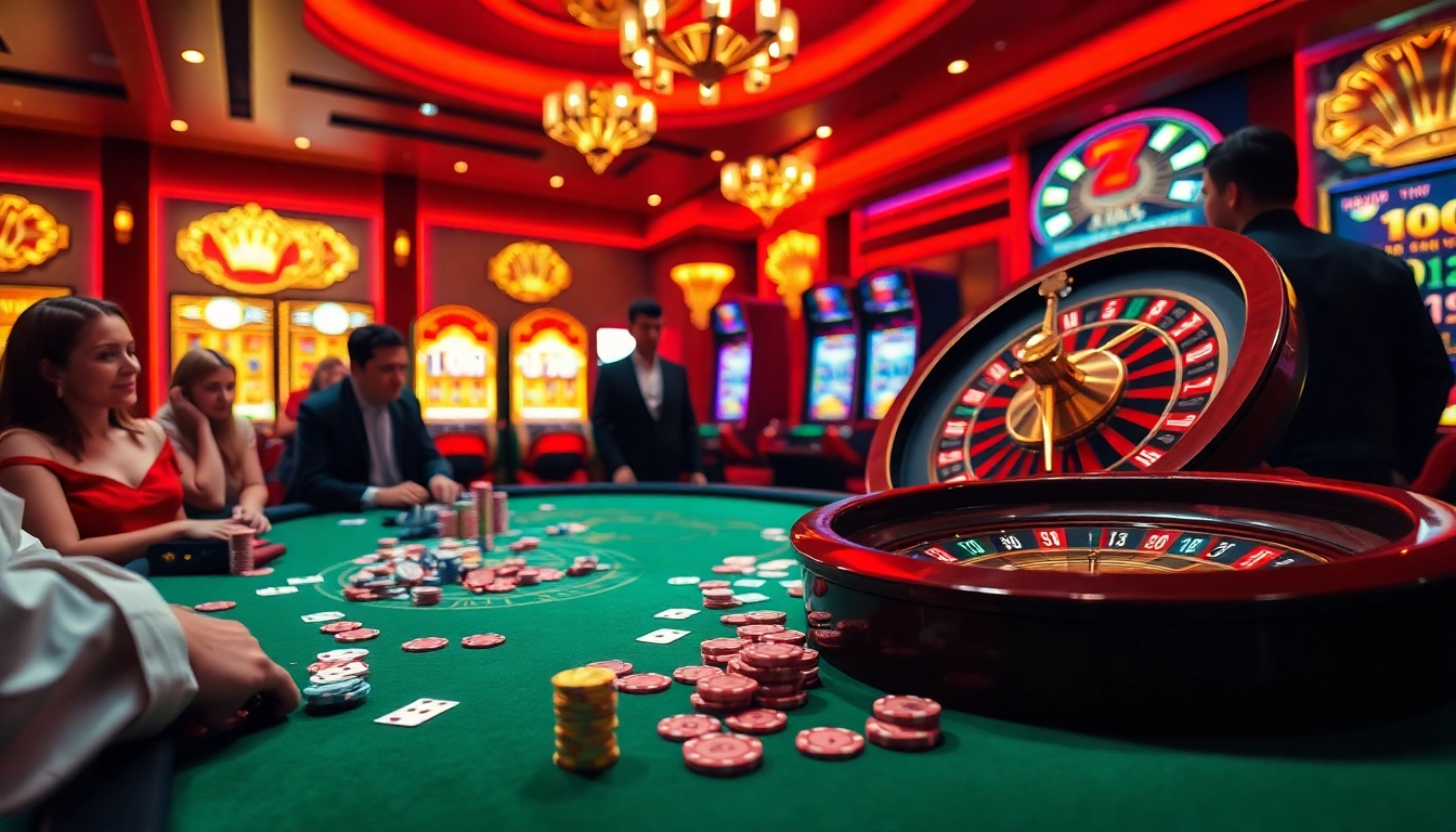 Betting excitement at 8kbet with vibrant casino tables and colorful poker chips.