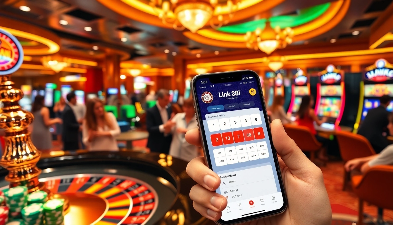 Experience high-stakes gambling at link 88i, featuring vibrant casino elements and players engaged in thrilling games.
