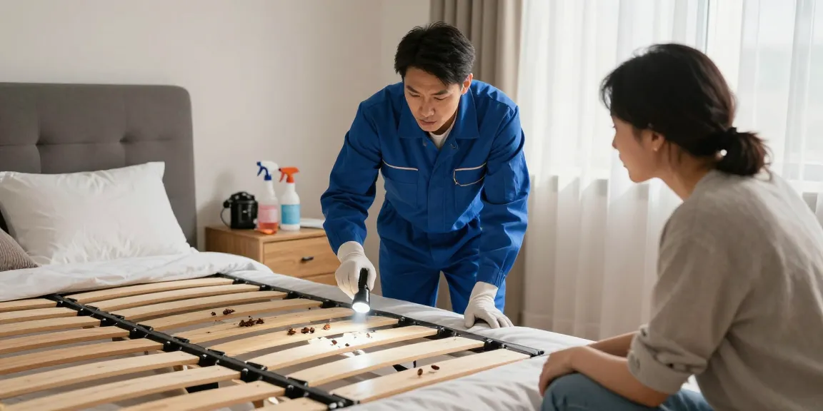 Expert bed bug removal service inspecting a bedroom for infestations while ensuring client concern is addressed.