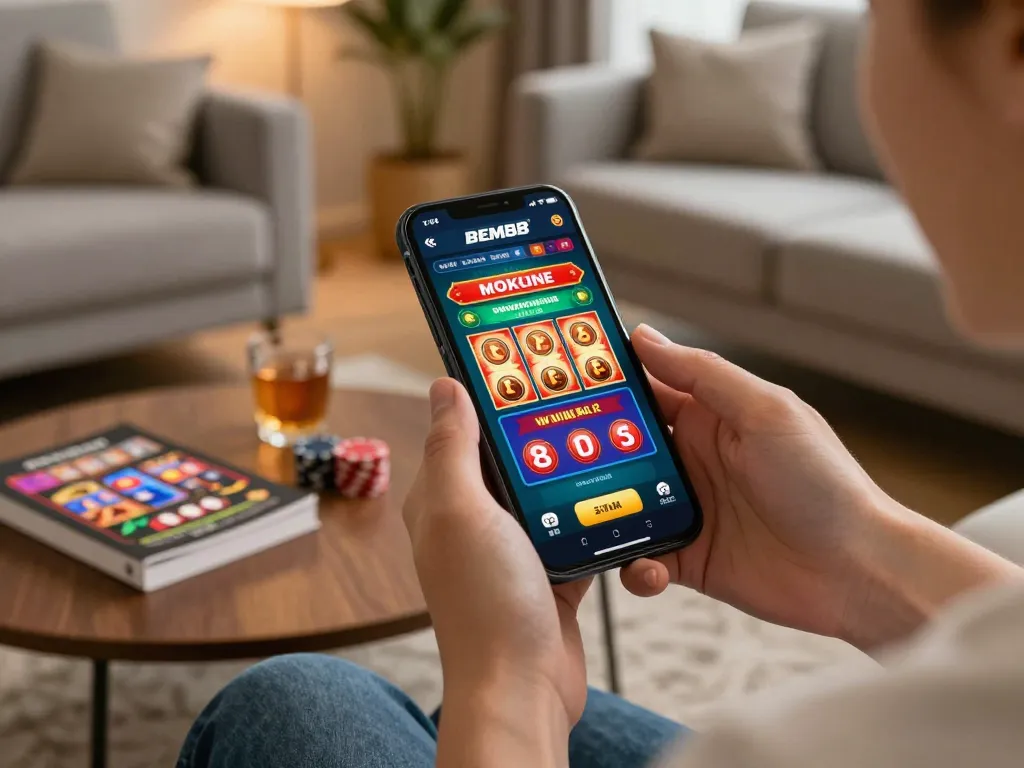 BEM88 user engaging with mobile betting while enjoying a cozy home setting.