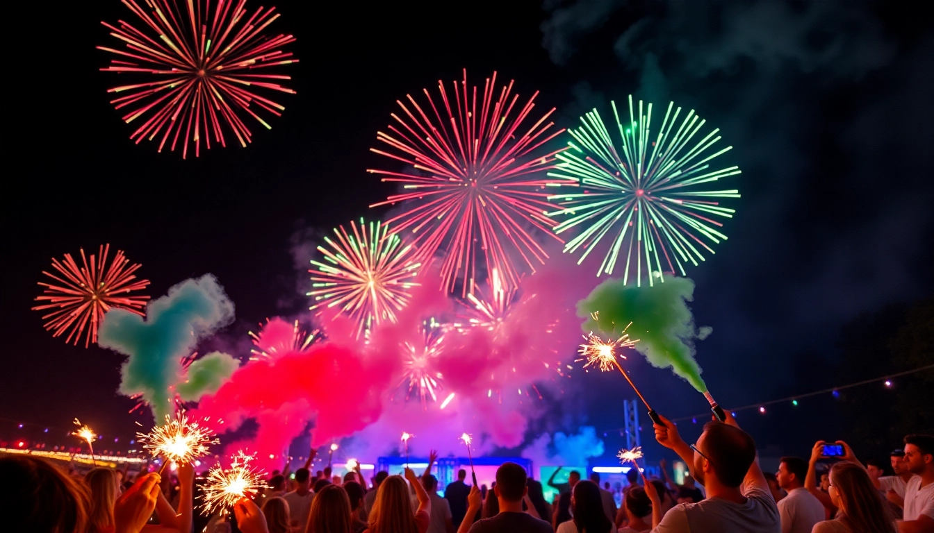 Experience the excitement of fireworks for sale illuminating a night celebration.