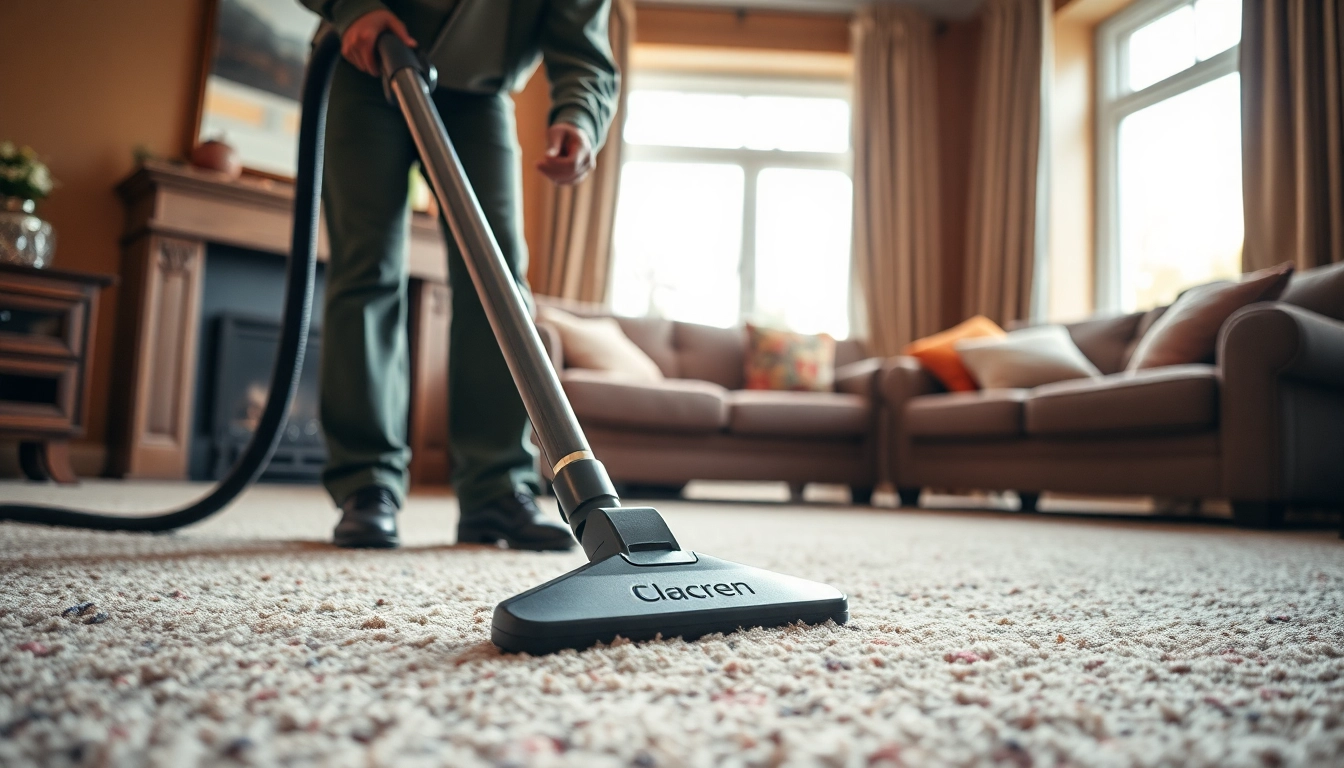 Expert performing Glasgow carpet cleaning on a vibrant carpet in a cozy living room.