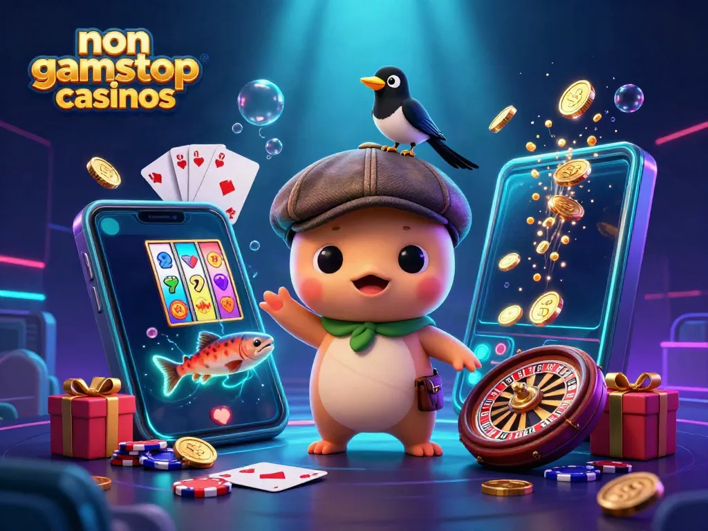 Engage with non gamstop casinos through this vibrant gaming illustration featuring playful characters.