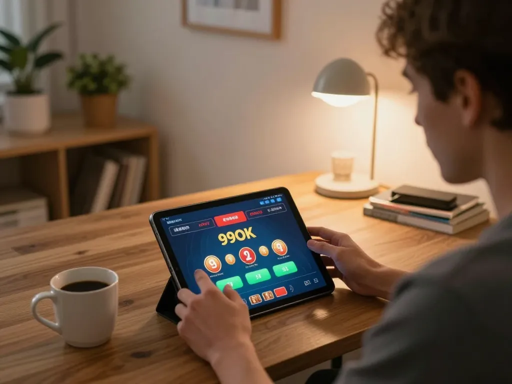 Engaging with the 99OK app for bets at a cozy home setup.
