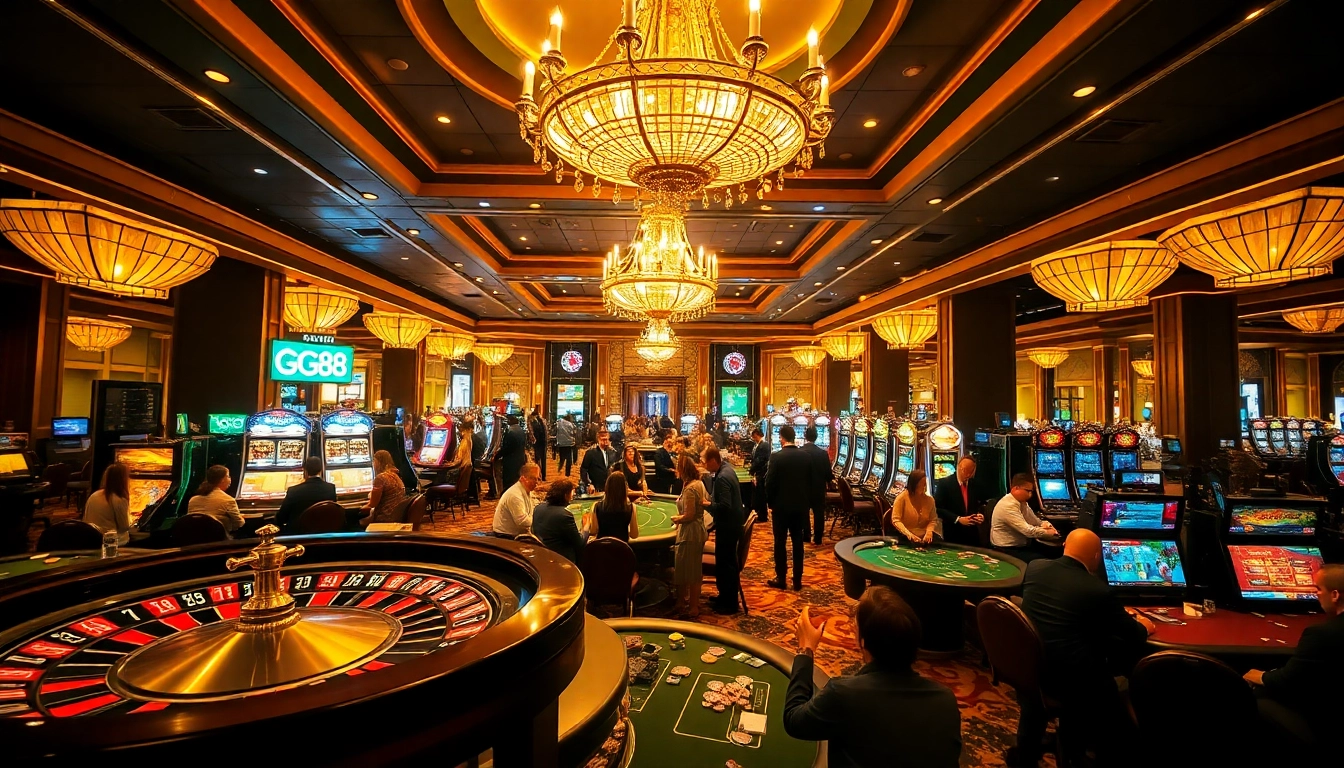Players enjoying the thrilling atmosphere at GG88 casino tables and slot machines.