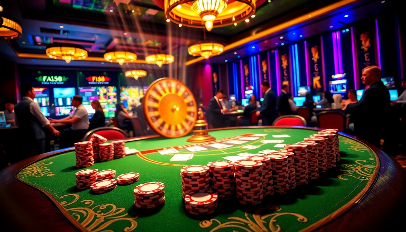 Players engaging in a thrilling game at F168 casino, showcasing poker chips and roulette.