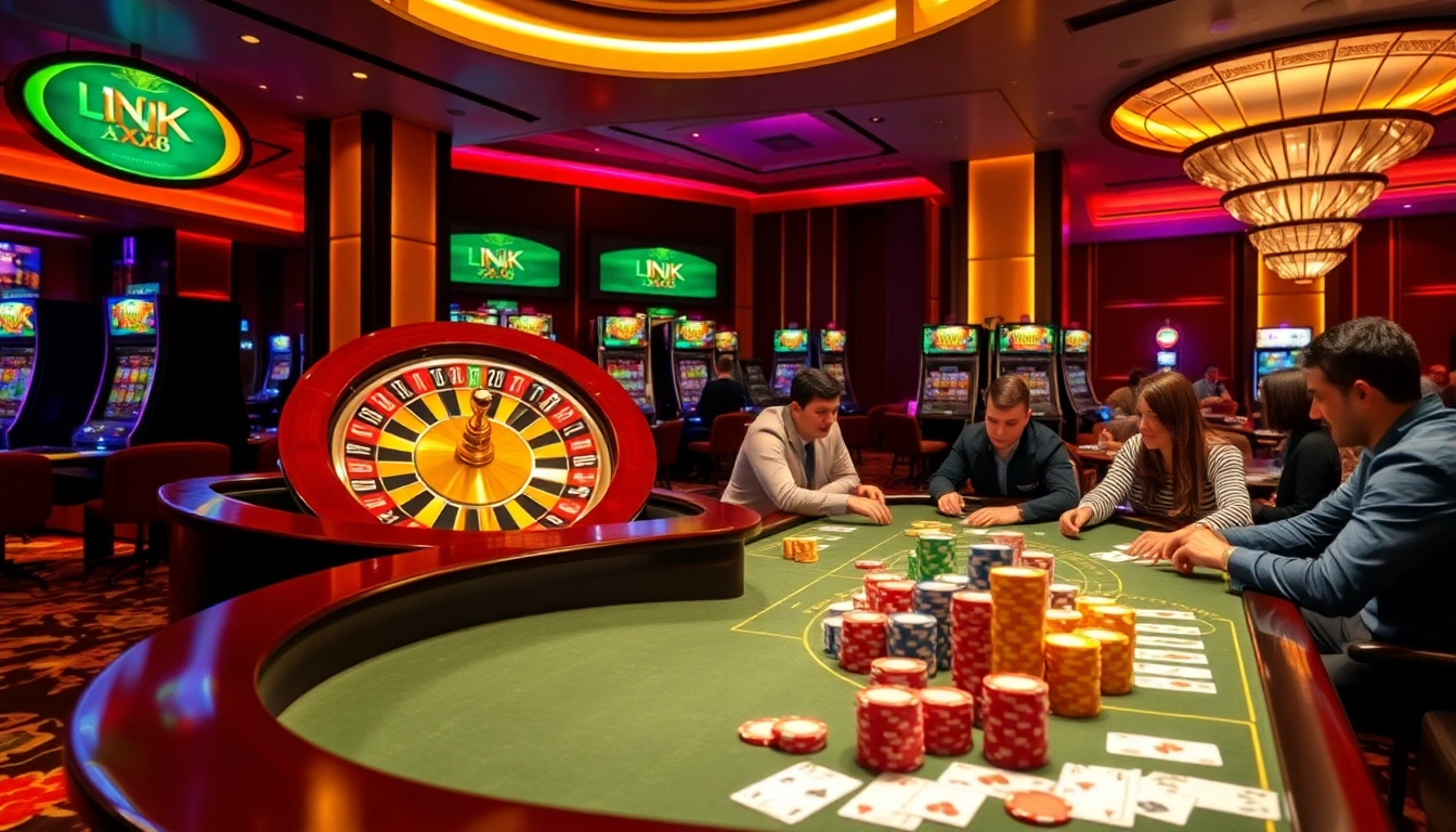 Exciting gameplay at LINK XX88 casino with vibrant slot machines and poker action.