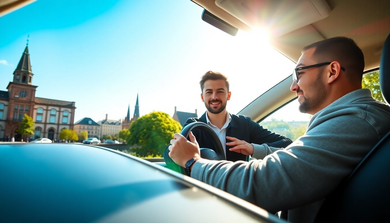 Engaged student in an intensive driving course Guildford receiving guidance from a professional instructor.