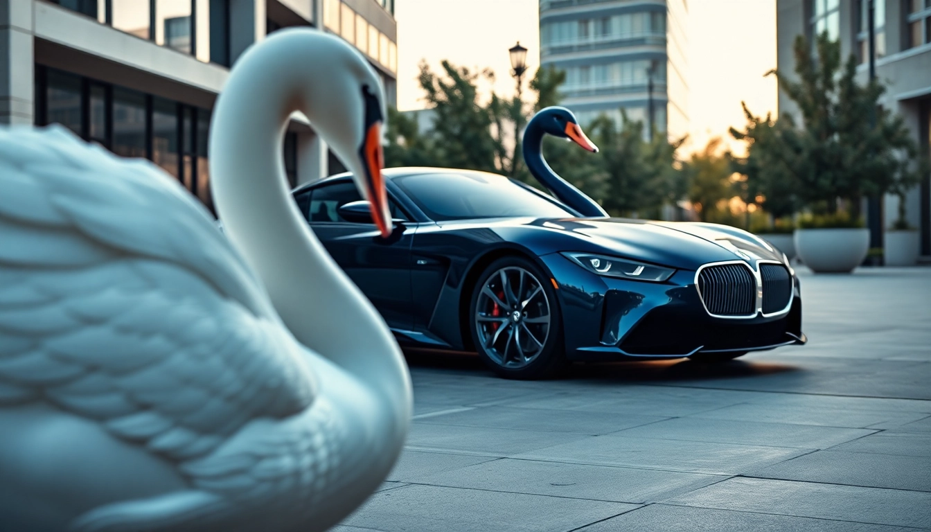 Swan Cars showcased in an elegant urban setting highlighting its luxury features and sleek design.