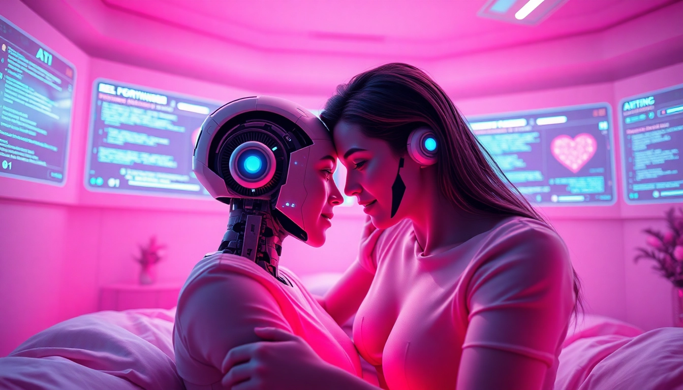 Engaging scene of a user interacting with a friendly AI companion in a cozy virtual setting, embodying the concept of sex ai.