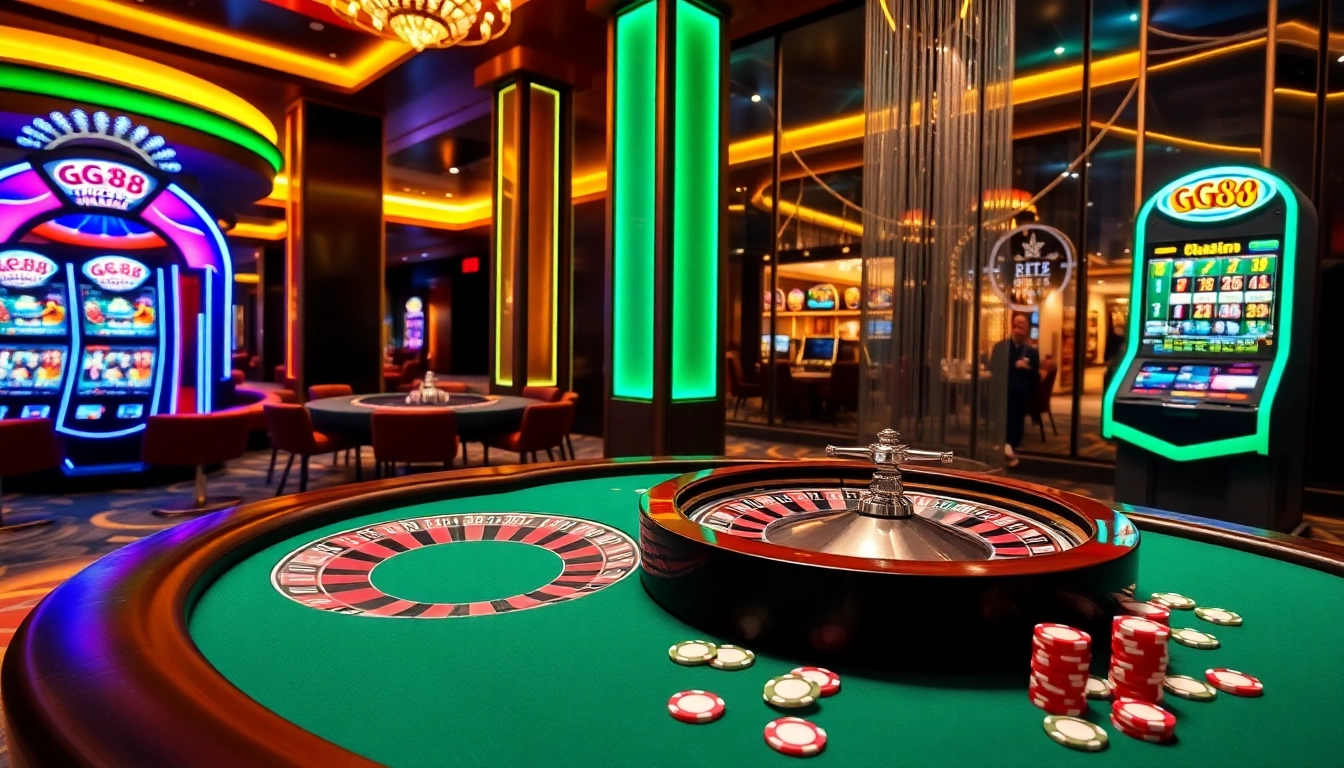 Experience thrill and excitement at GG88 with vibrant casino tables and slot machines.