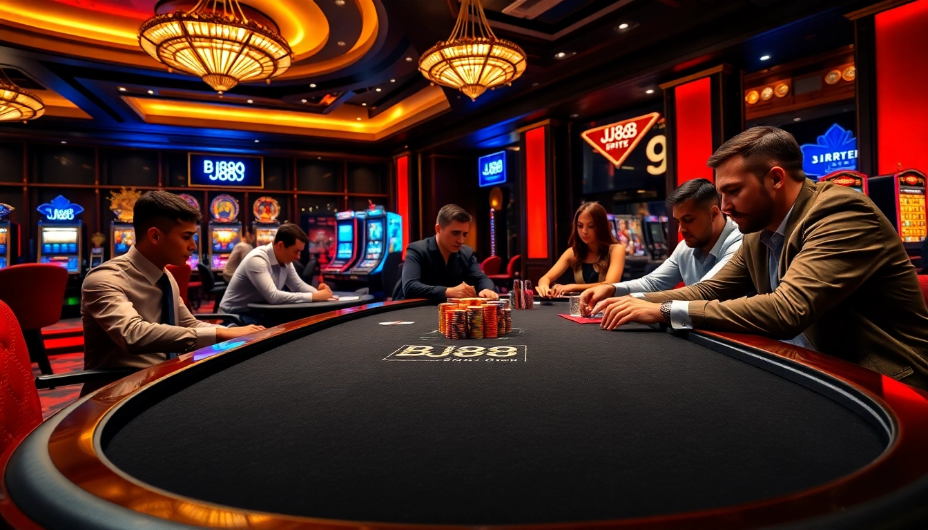 Experience thrilling gameplay at BJ88 with intense poker action and luxurious casino ambiance.
