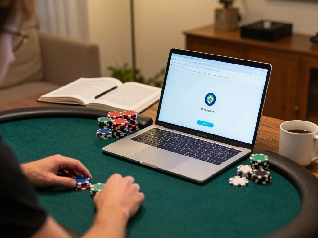 Engaged player explores tg88 đăng nhập for online poker strategies during a casual home gaming session