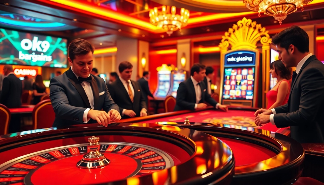 Engaging players at a casino table with the logo https://ok9.bargains/ highlighted as they bet with excitement.