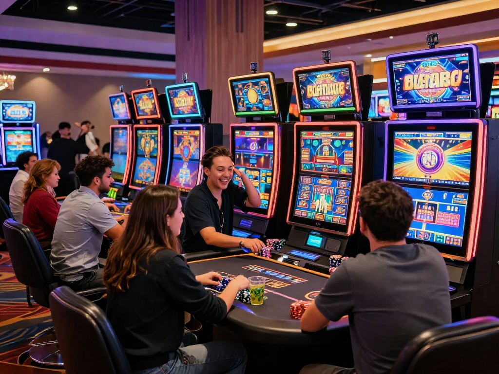 Players enjoying non gamstop casinos with vibrant atmosphere, gaming tables, and excitement.