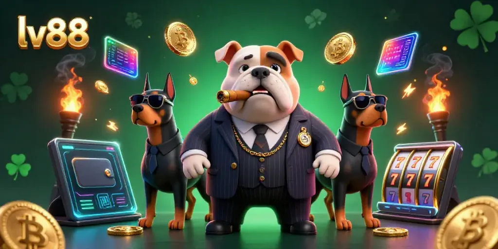 Engage in thrilling slots at lv88 with a dynamic mafia-themed casino illustration.