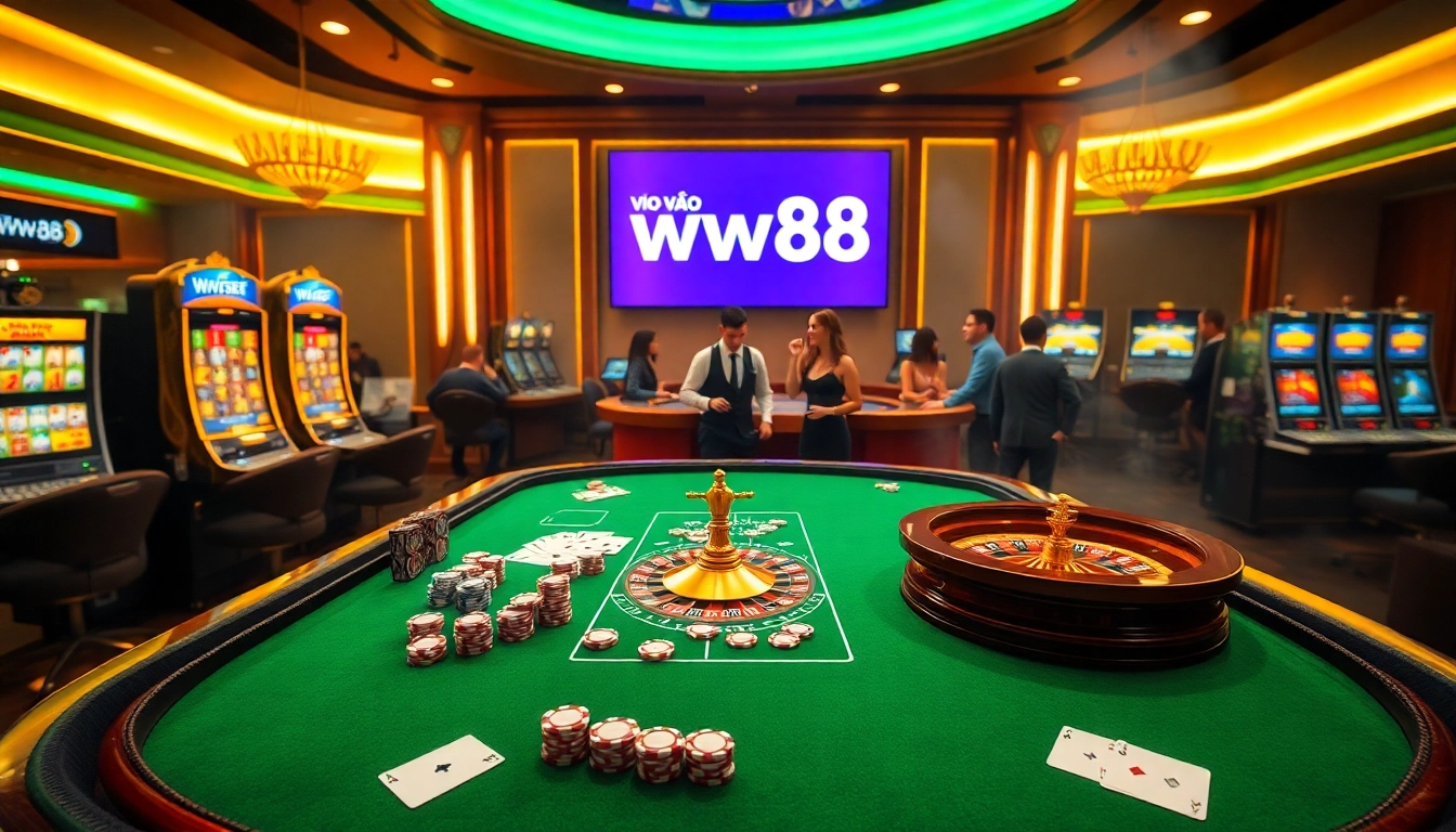 Exciting online gambling scene featuring the link vào ww88 and luxury casino elements.