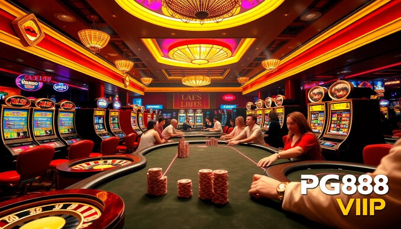 Players enjoying high-stakes games at PG88 VIP casino, showcasing excitement and luxury.