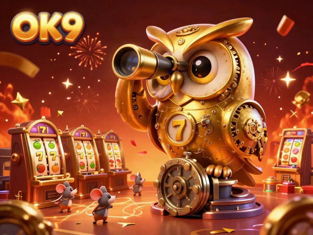 Experience the thrill of gaming at OK9 with vibrant slot machines and enchanting characters.