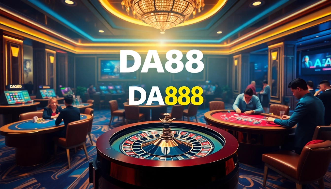 Enjoy exciting gambling action at https://da88.co.im/ with vibrant casino tables and players in a luxurious setting.