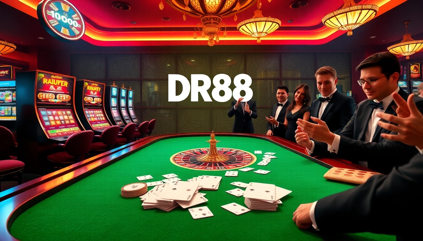 DR88 offers thrilling casino experiences with vibrant slot machines and elegant poker games.