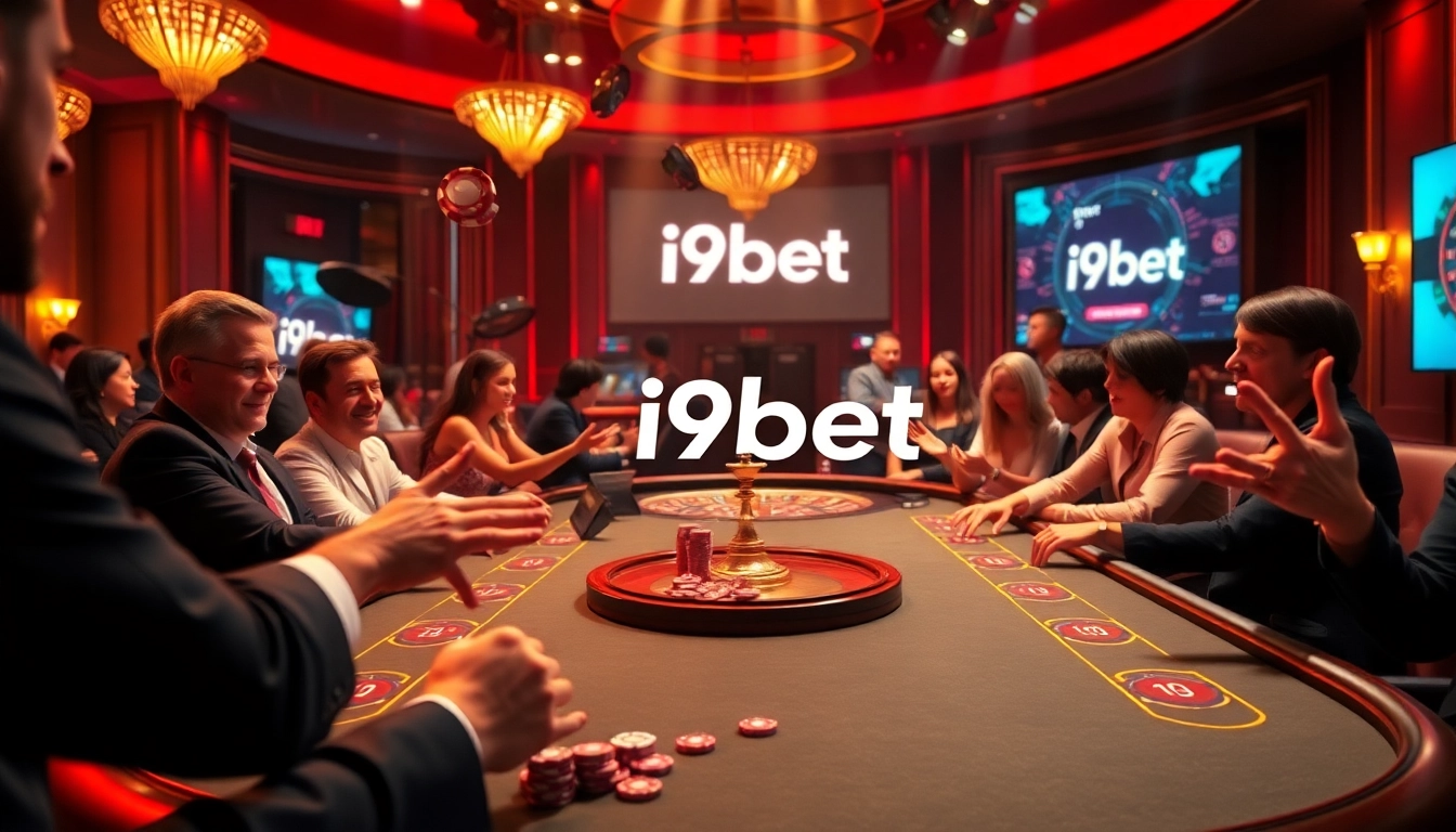 Experience the thrill of i9bet as players engage at a lavish casino poker table, showcasing excitement and luxury.