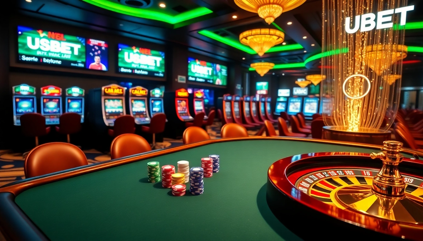 Experience the thrill of gaming at usbet with engaging poker tables and vibrant slot machines.