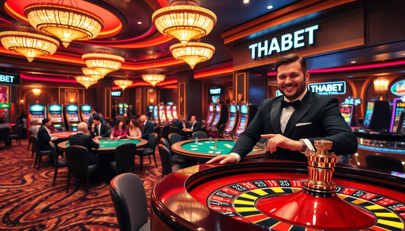 Enjoying thrilling games at THABET casino with vibrant atmosphere and luxurious design.