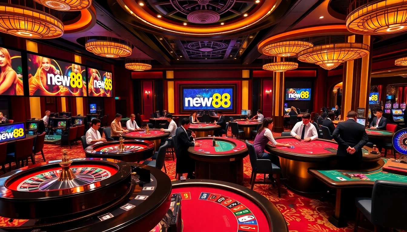 Experience high-stakes excitement with new88 at a luxurious casino scene featuring vibrant games.