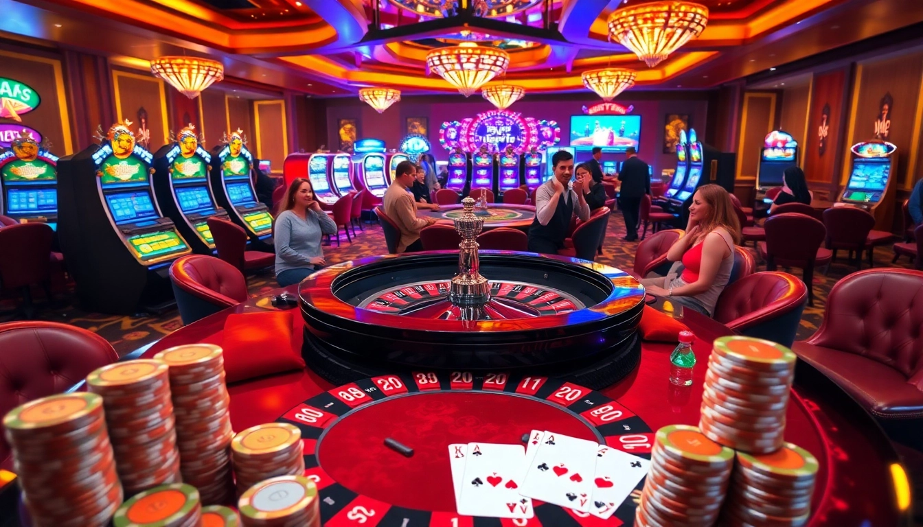 Experience the luxury of gambling at https://thabet77.sa.com/ with a vibrant roulette table and excited players.