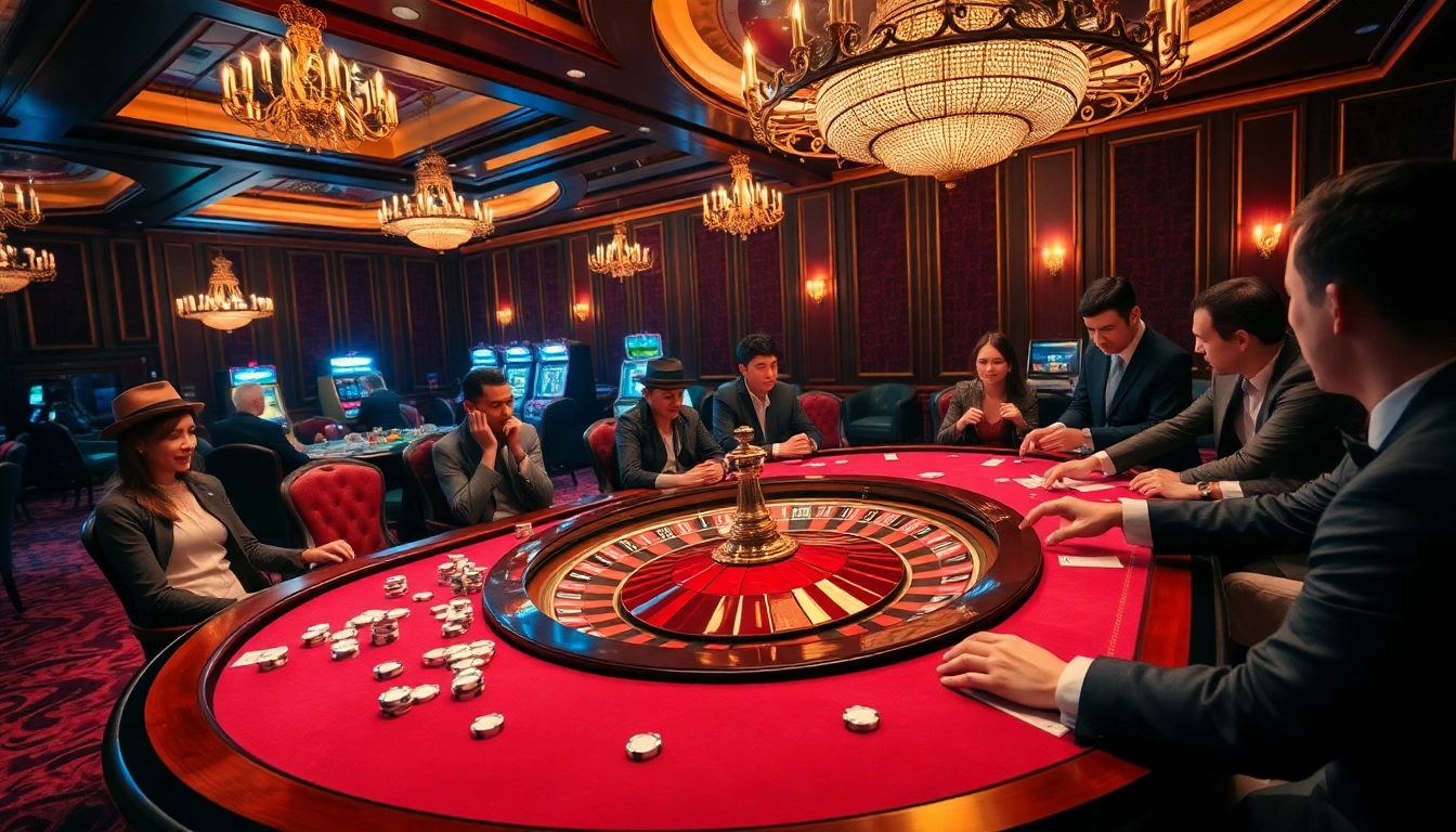 Engaged players at a luxurious kèo nhà cái casino table showcasing thrilling poker action.
