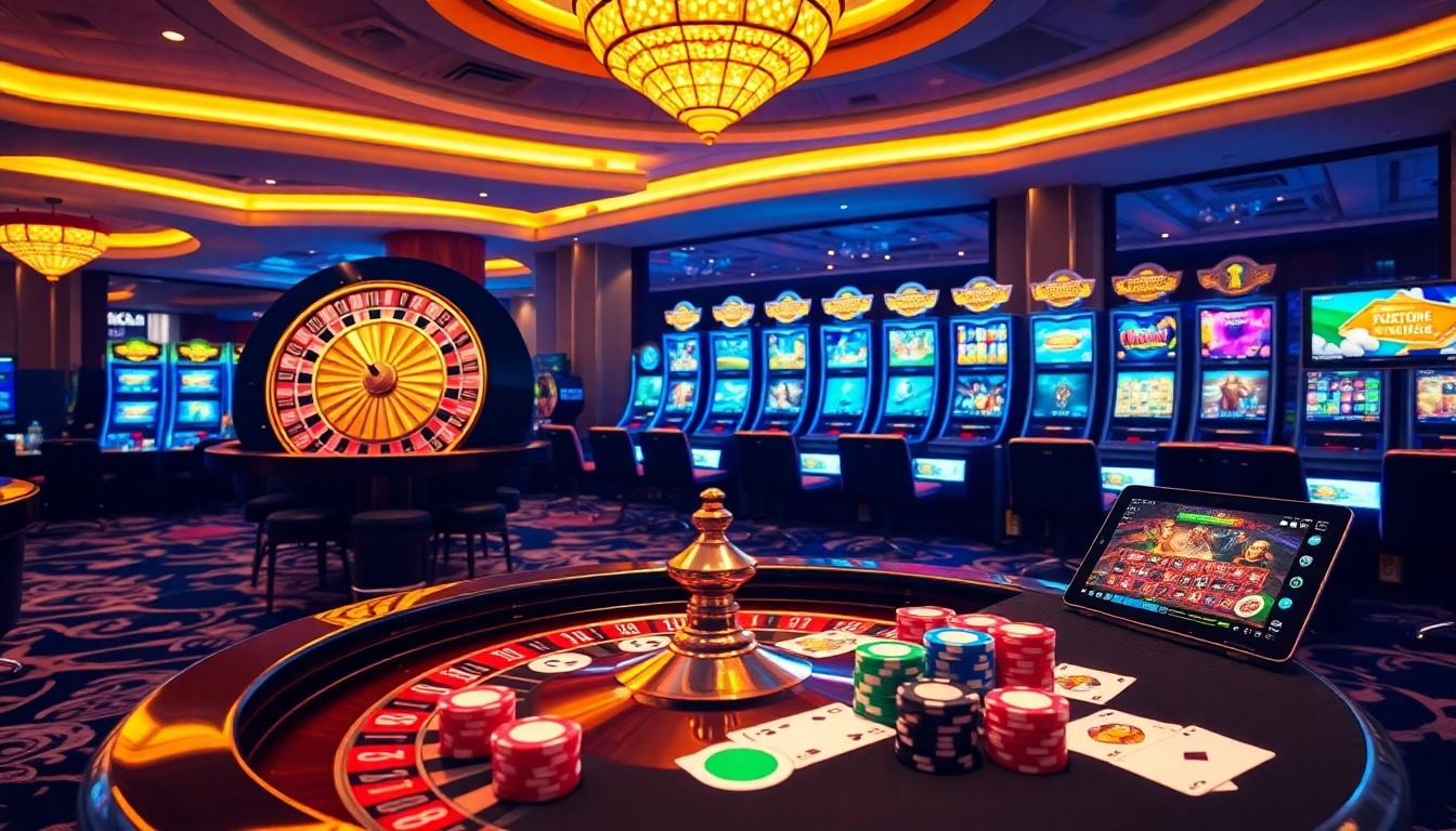 Experience excitement at https://13win2025.online/ with a luxurious casino setup featuring poker chips and a roulette wheel.