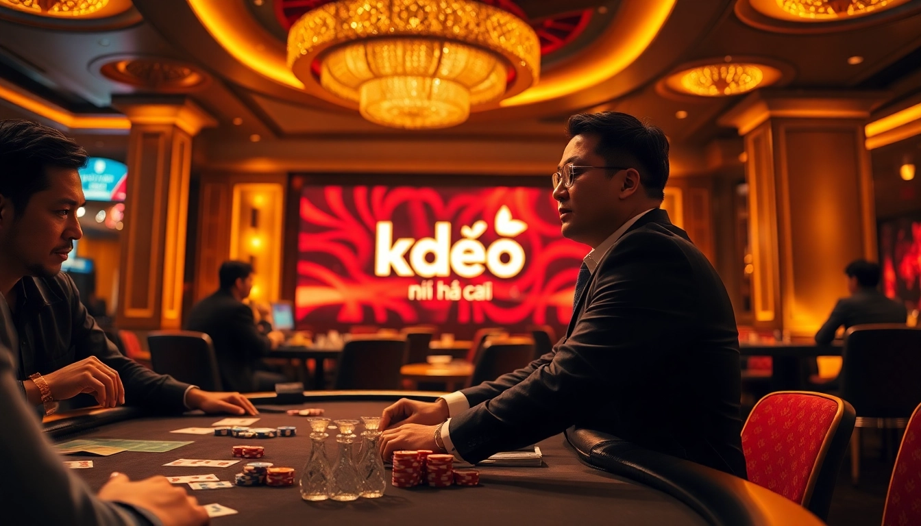A professional gambler analyzing kèo nhà cái strategies at a vibrant poker table with betting slips and chips.