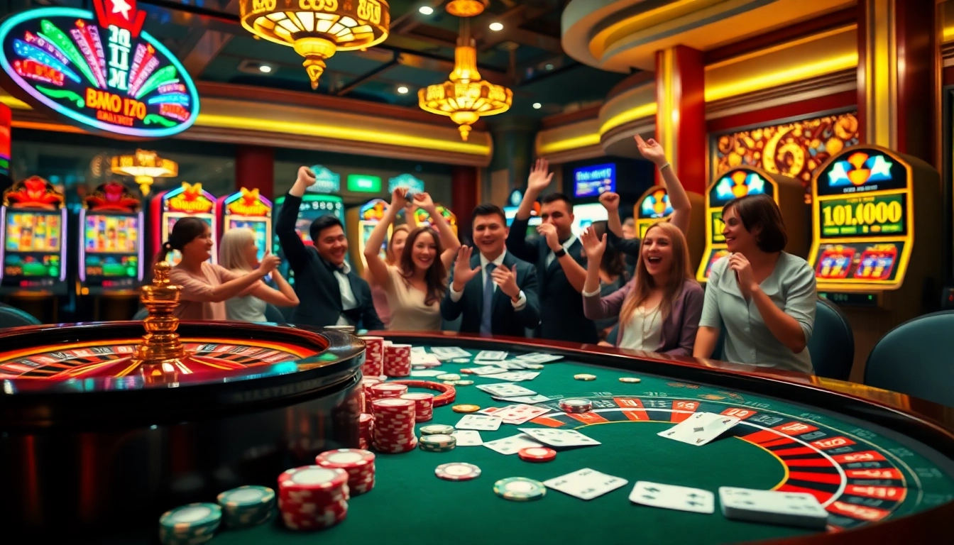 Experience the thrill of gambling with 'trang chủ fun79' showcasing winning moments at a vibrant casino table.