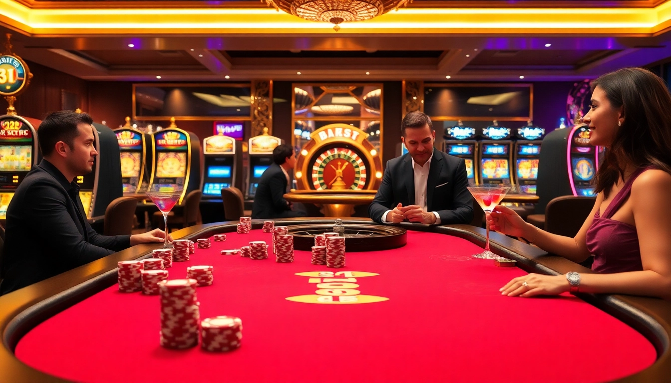 B52 poker table surrounded by engaged players, showcasing classic casino elements for an exciting gaming experience.