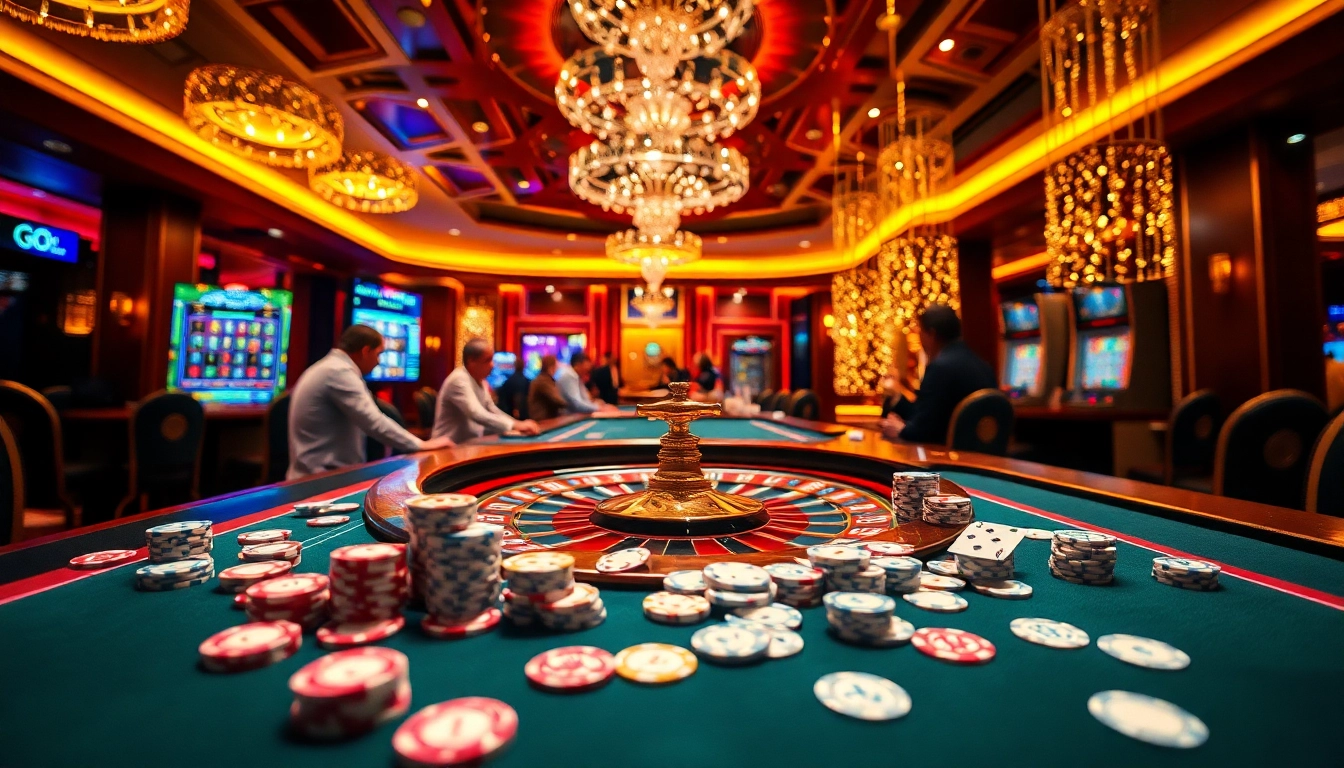 Players strategically placing bets at a vibrant casino table while enjoying the thrill of gambling at https://go88.audio/.