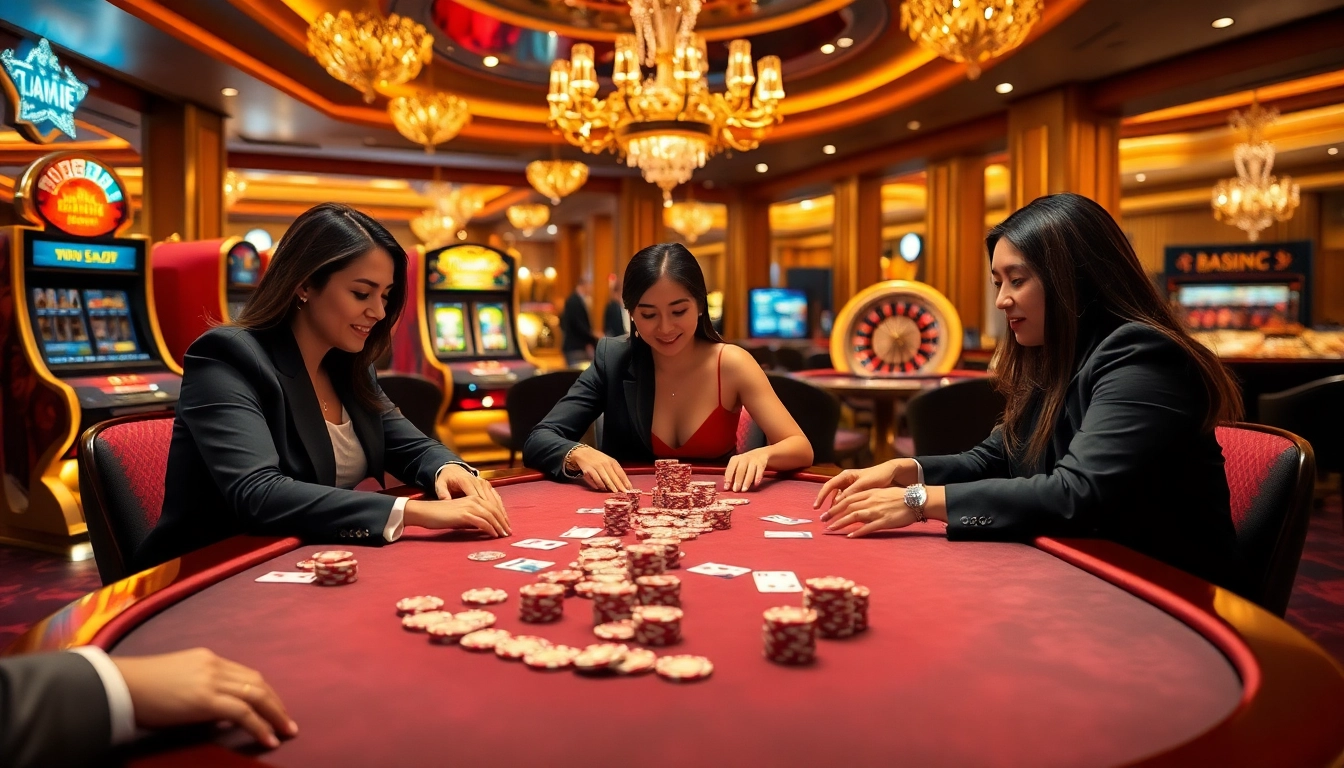 Players engaged in an intense poker game with 88i chips, showcasing a thrilling casino atmosphere.