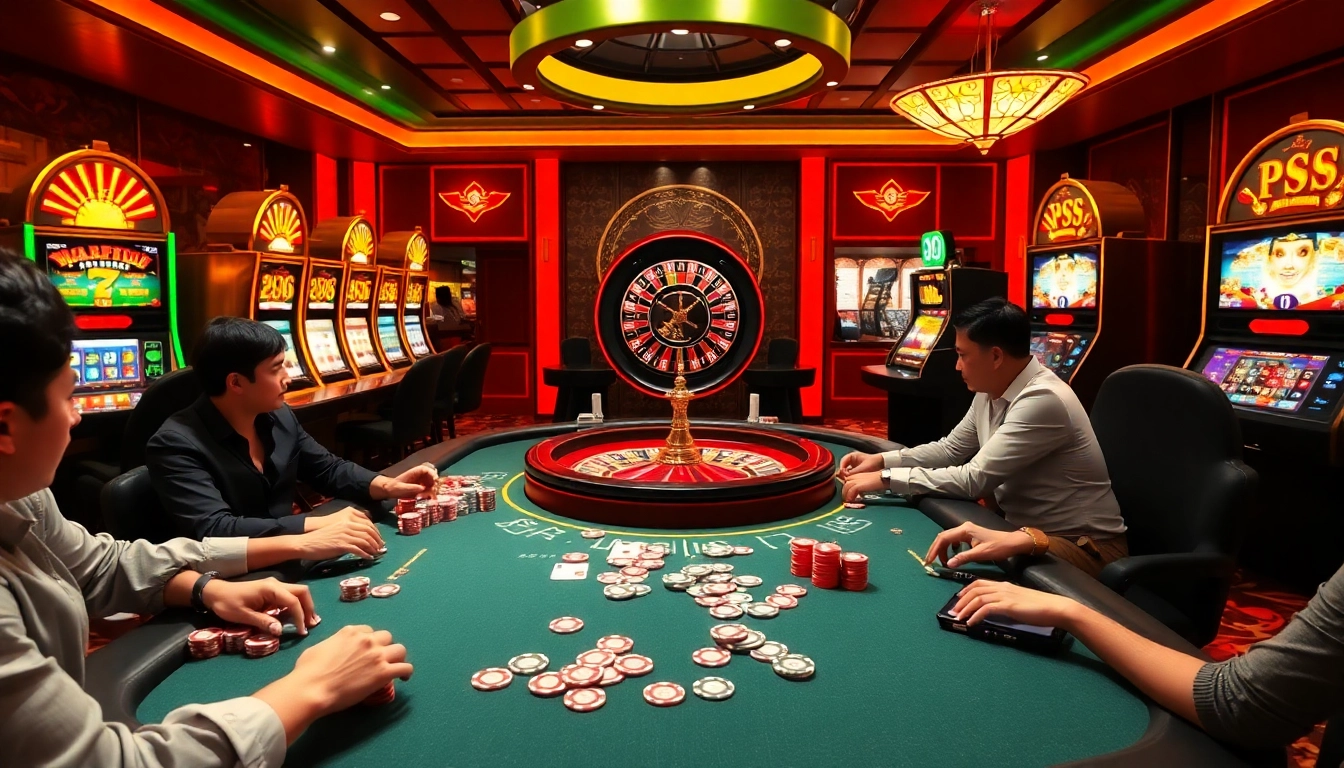 Engage in thrilling gameplay at the trang chủ PS99 casino with vibrant poker games and flashing slot machines.