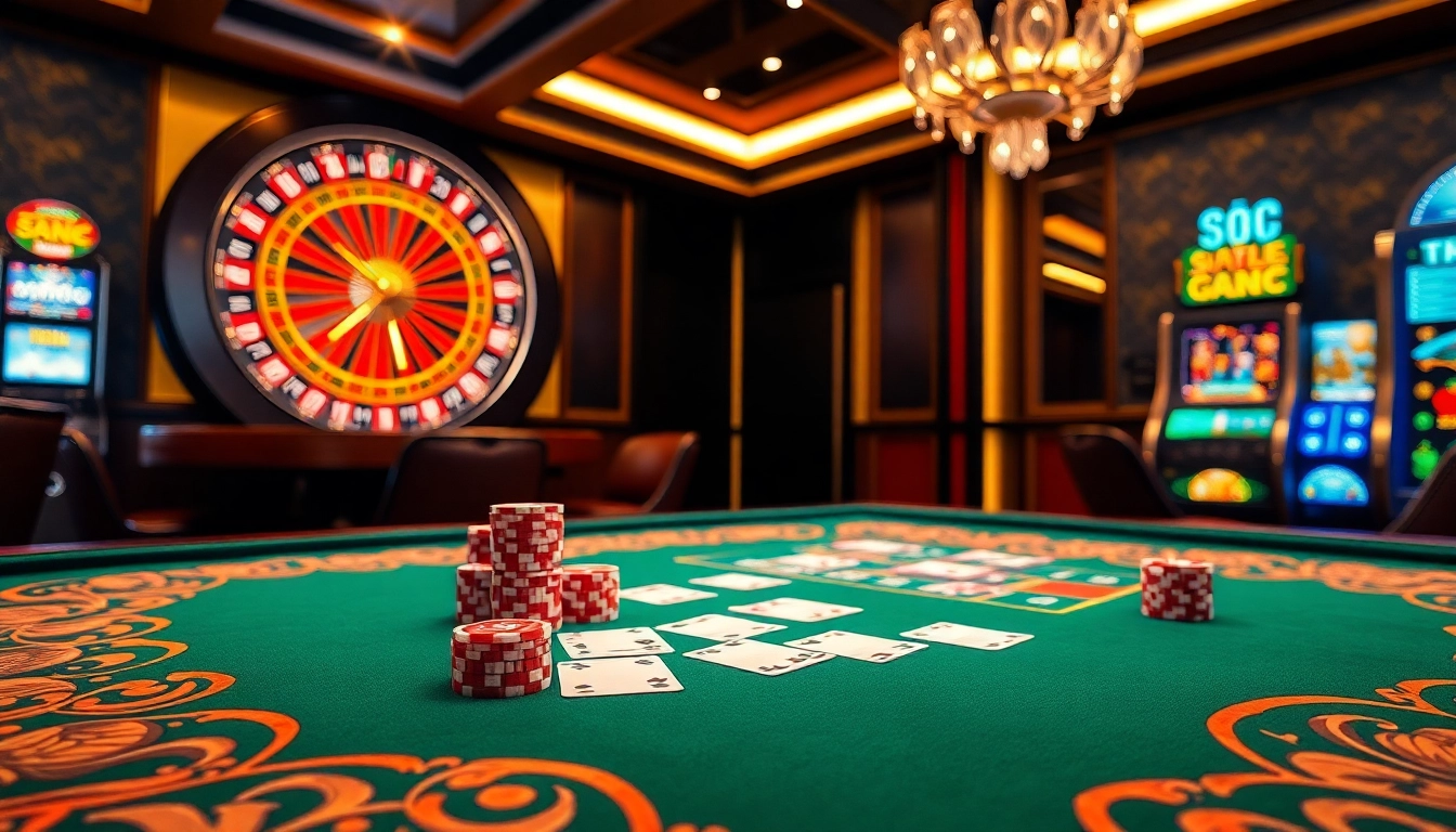 Dynamic casino gameplay on trang chủ 8kbet, featuring luxury tables and vibrant slot machines.