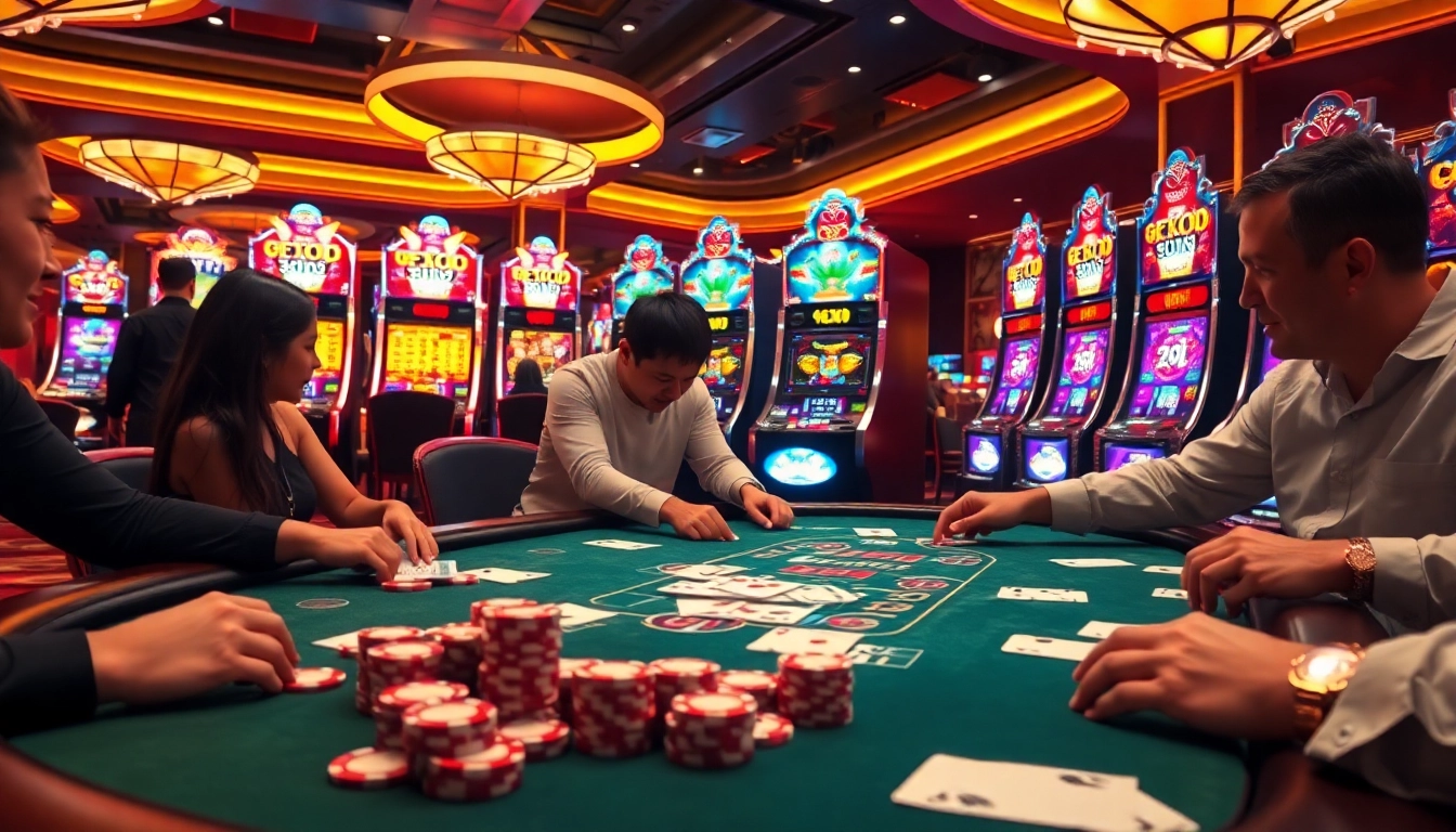 Players enjoy an exhilarating game at the u88 casino table amidst a vibrant atmosphere.