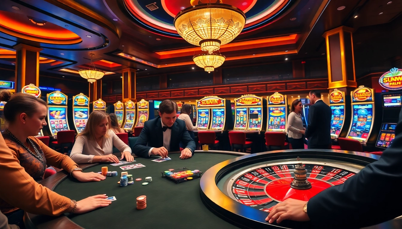 Experience thrilling moments at SUNWIN Casino's poker table surrounded by colorful chips and spinning roulette.