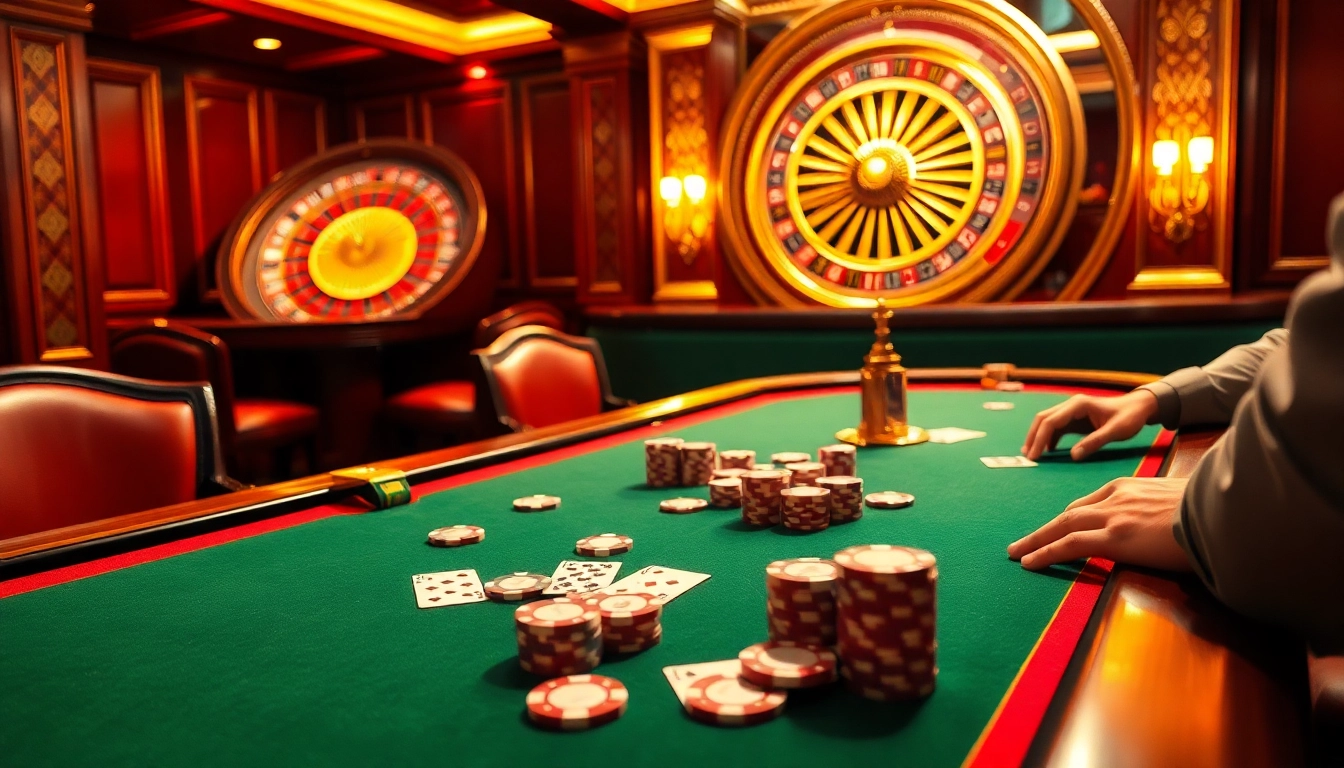 Experience thrilling gameplay at Sunwin's luxurious casino tables featuring poker and roulette.