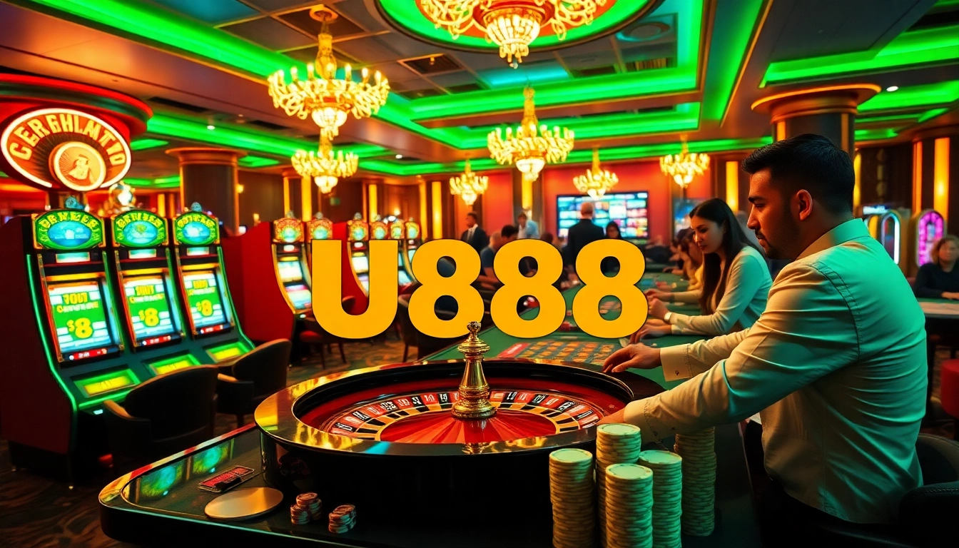 Experience the thrill of U888's vibrant casino games with roulette, slot machines, and poker.